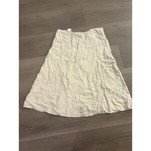Lands End Womens 16 Cream 100% Linen Maxi Skirt Paneled A-Line‎ Long Off-White